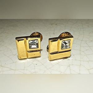 Vintage Monet Mid Century Modern style gold and rhinestone clip on earrings